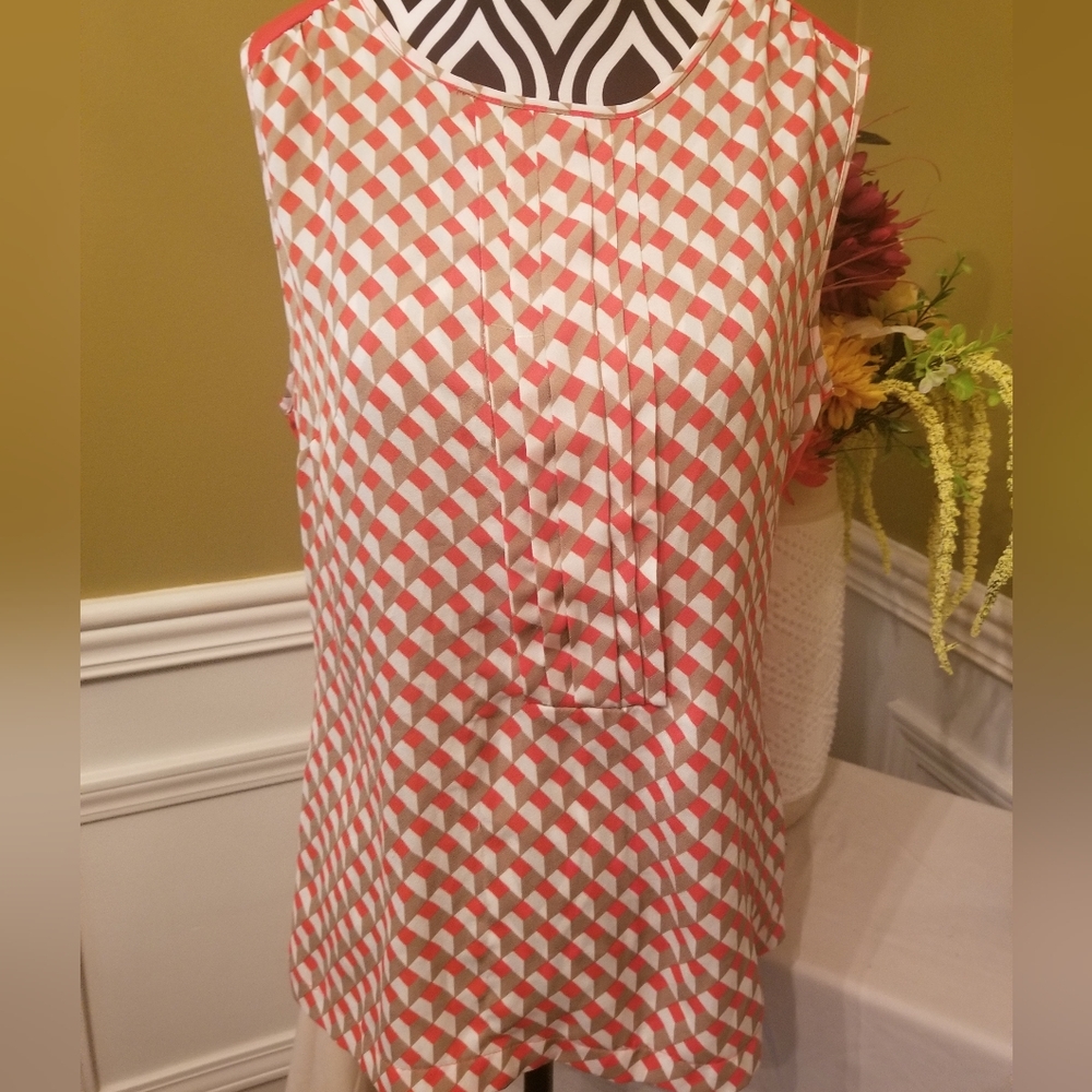 Worthington Sleeveless Geometric Top Women's Medium Orange Tan
